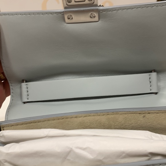 CHLOE MINI DREW CALF LEATHER CROSSBODY W/SILVER TONE JEWELRY CHAIN IN AIRY GREY - Picture 16 of 16